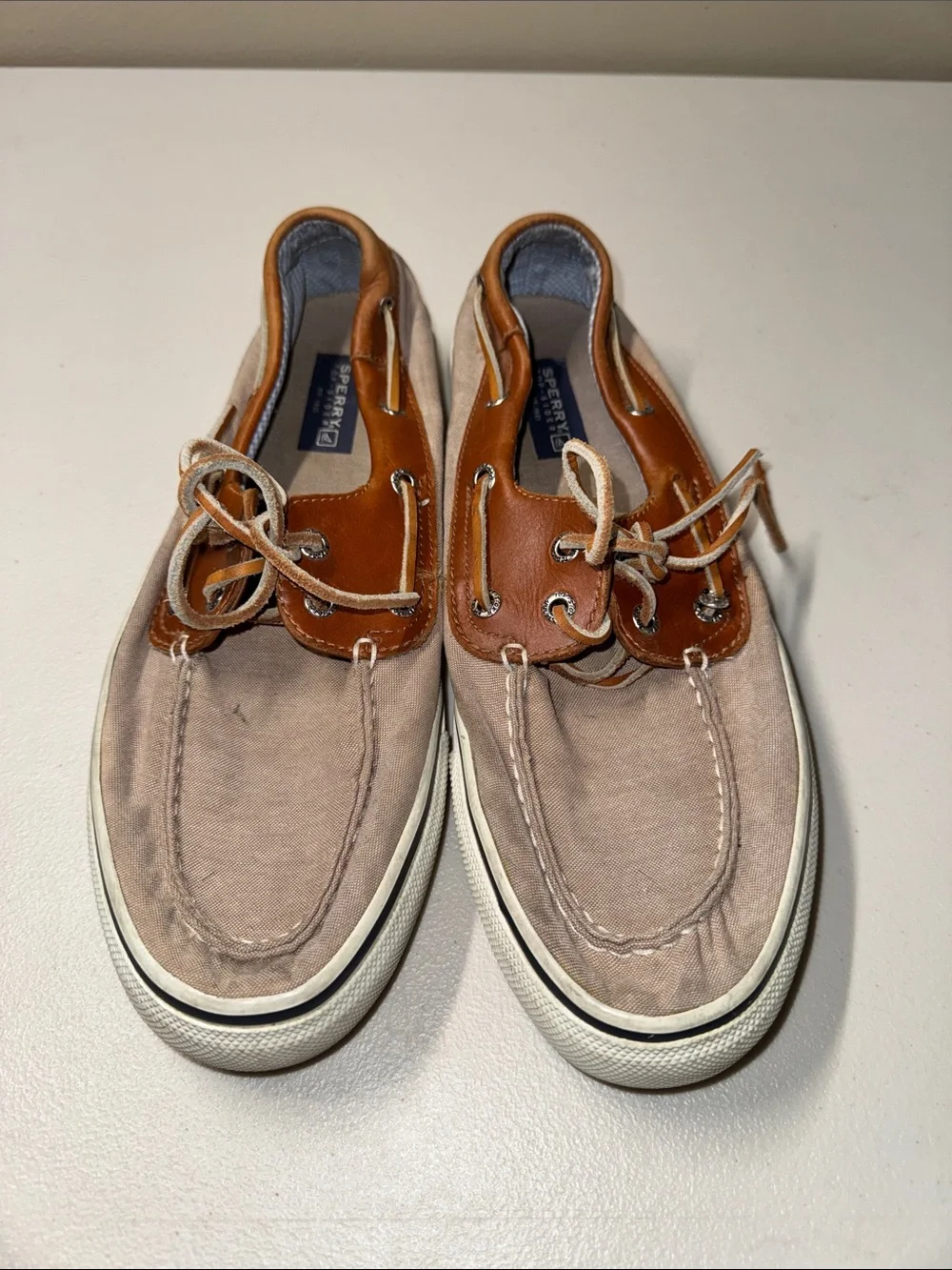 Sperry Beige Canvas and Brown Leather-Trim Sneakers